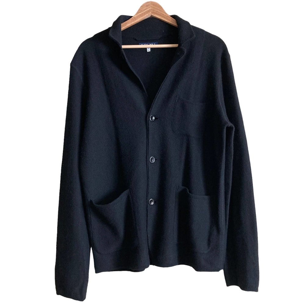 Alex Mill Small Black 100% Merino Wool Collared Cardigan
